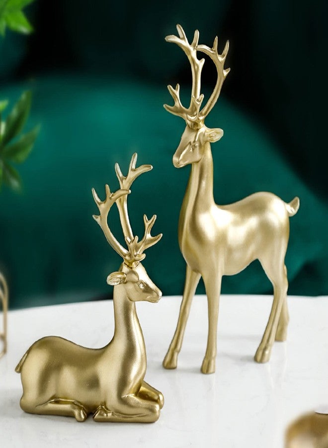 BULINGNA 2Pcs Christmas Reindeer Figurines, Resin Elk Sculpture Miniature Figurine Xmas Deer Statue Artificial Animal Crafts Home Decoration Ornament (Solid Gold) - Image 2